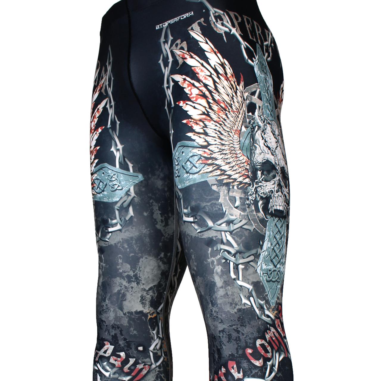 Btoperform Skull Cross FY-106 Compression Leggings Bottom MMA Tights Yoga