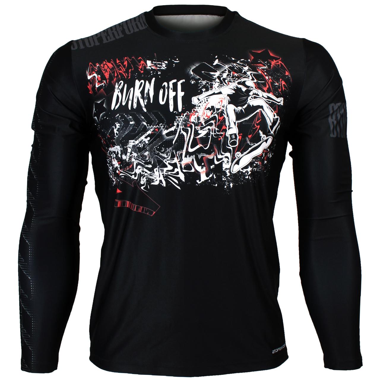 Btoperform Burn off - Black Full Graphic Loose-fit Long Sleeve Crew neck Shirts FR-158K