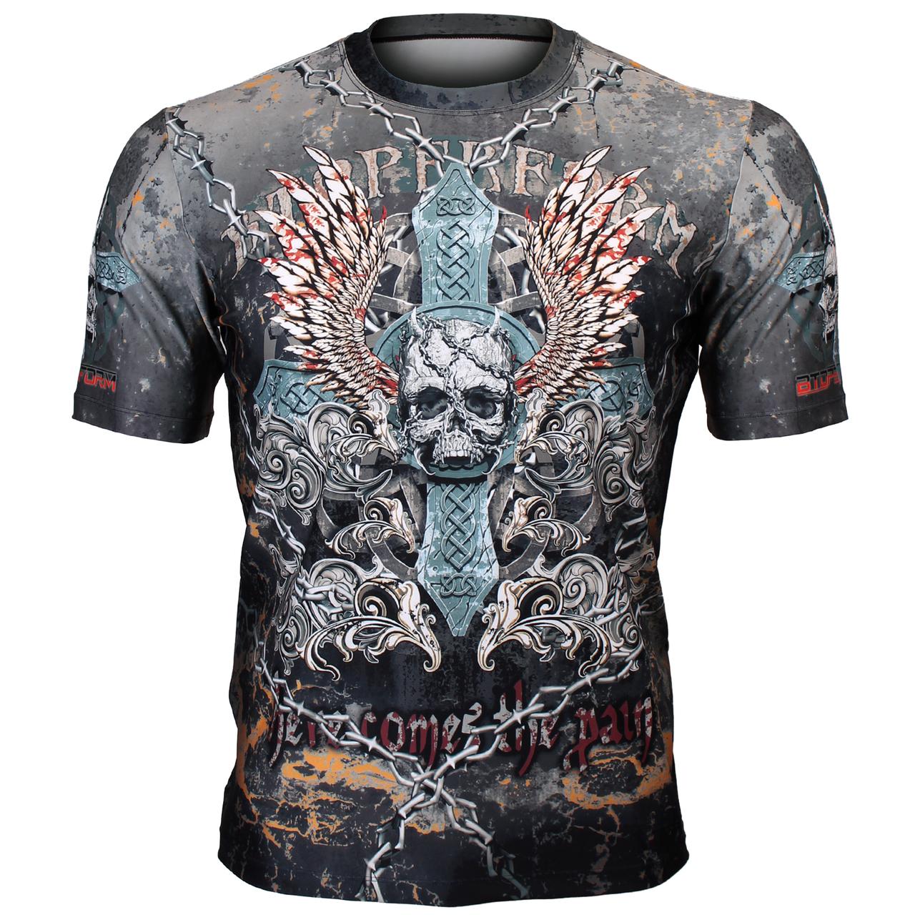 Btoperform Skull Cross Full Graphic Loose-fit Crew neck T-Shirts FR-306