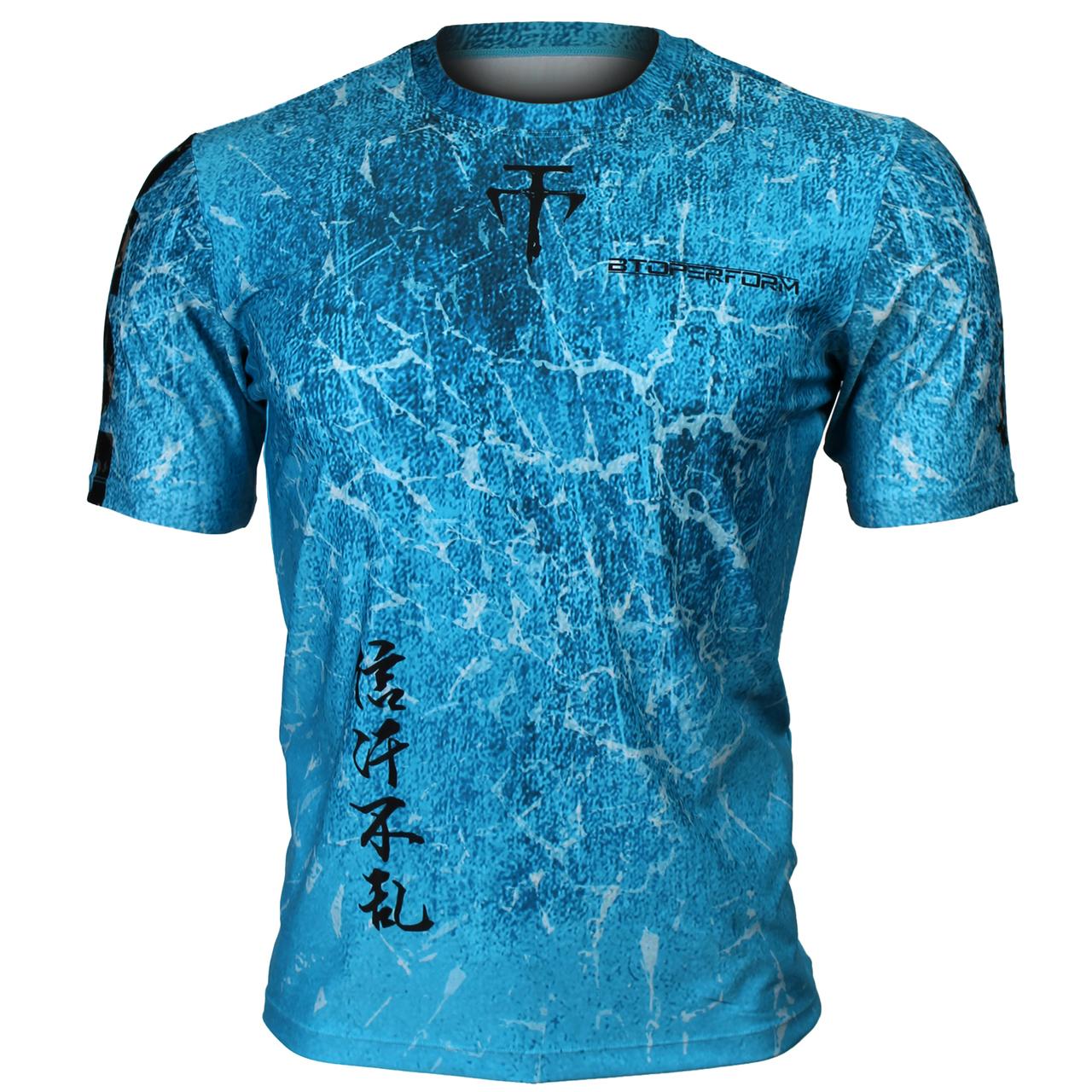 Btoperform Grunge - Blue Full Graphic Loose-fit Crew neck T-Shirts FR-307B