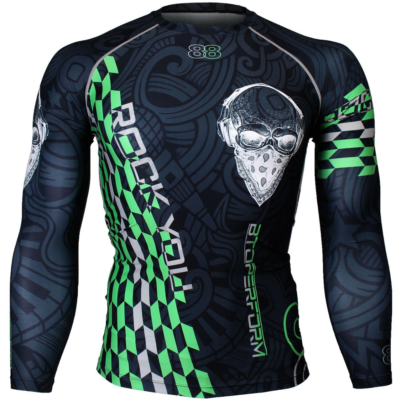 Btoperform Rock You Green Full Graphic Compression Long Sleeve Shirts FX-141G