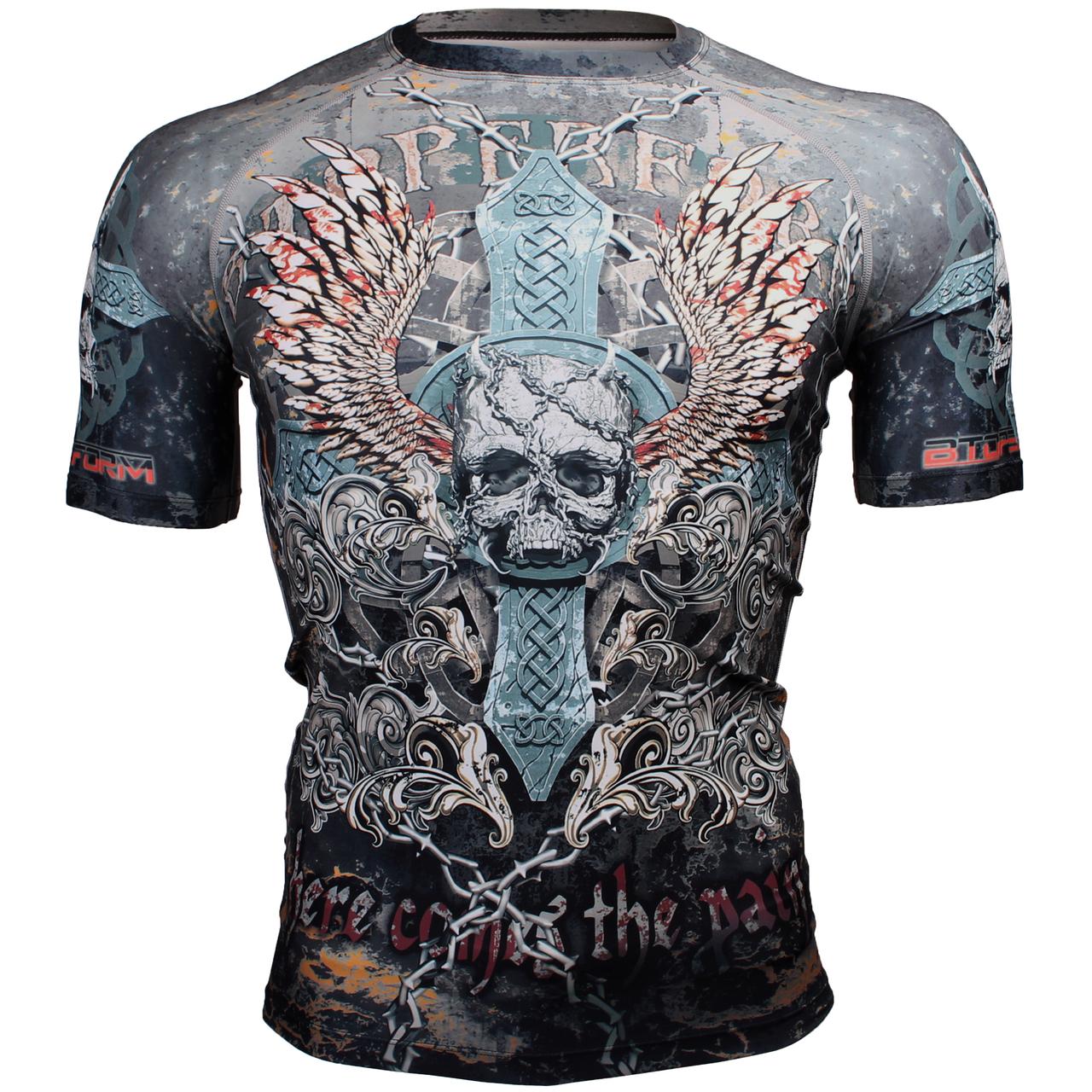 Btoperform Skull Cross Full Graphic Compression Short Sleeves Shirts FX-306