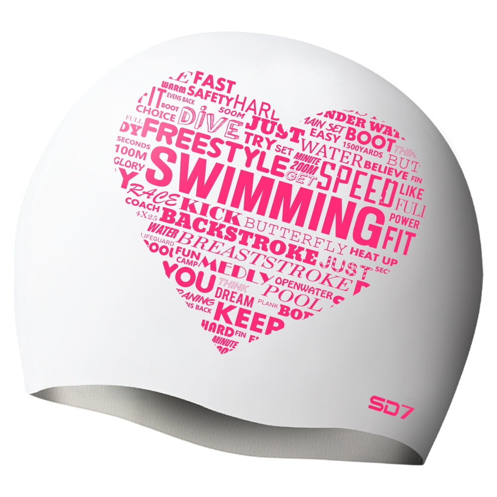 SD Swim Heart White Silicon Swimming Cap