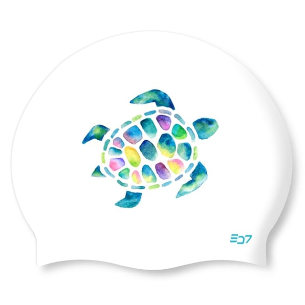 Swim-hero SD7 Silicone Swimming Cap Turtle Rainbow White