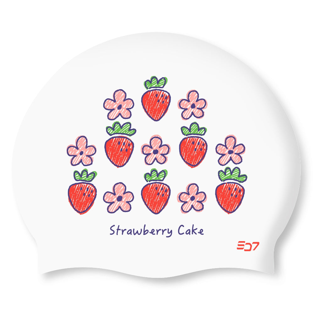 Swim-hero SD7 Silicone Swimming Cap Strawberry Cake White SGL-CA477