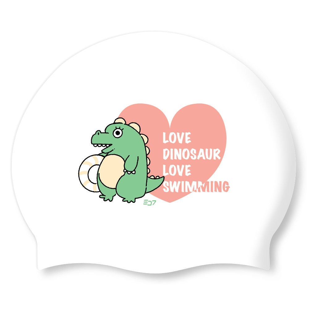 Swim-hero SD7 Silicone Swimming Cap Dino Love White SGL-CA555
