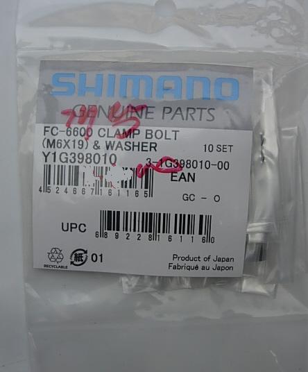 Shimano FC-6600 Clamp Bolt M6x19 Washer Y1G398010